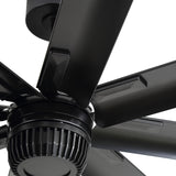 Close-up of AeroSpan XL 100-inch black ceiling fan motor and durable aluminum blade connections
