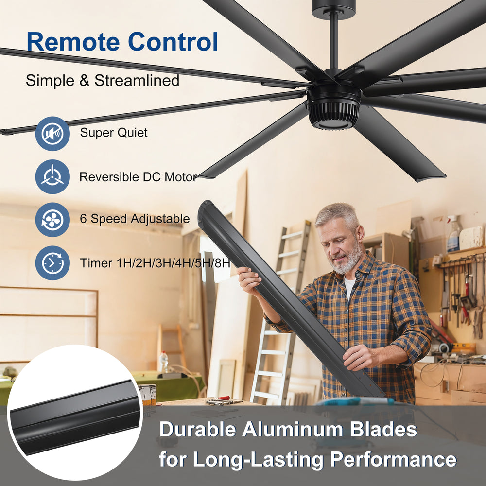 AeroSpan XL 100-inch ceiling fan with remote control, 6 speeds, timer and durable aluminum blades
