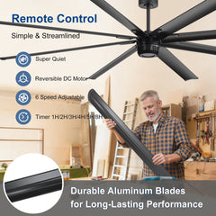 Large 96/100/108 Inch Industrial Ceiling Fan with Remote, No Light with 7/8 Aluminum Blades,DC Motor, 6 Speeds, Forward & Reverse Function-2/3 Downrods Included