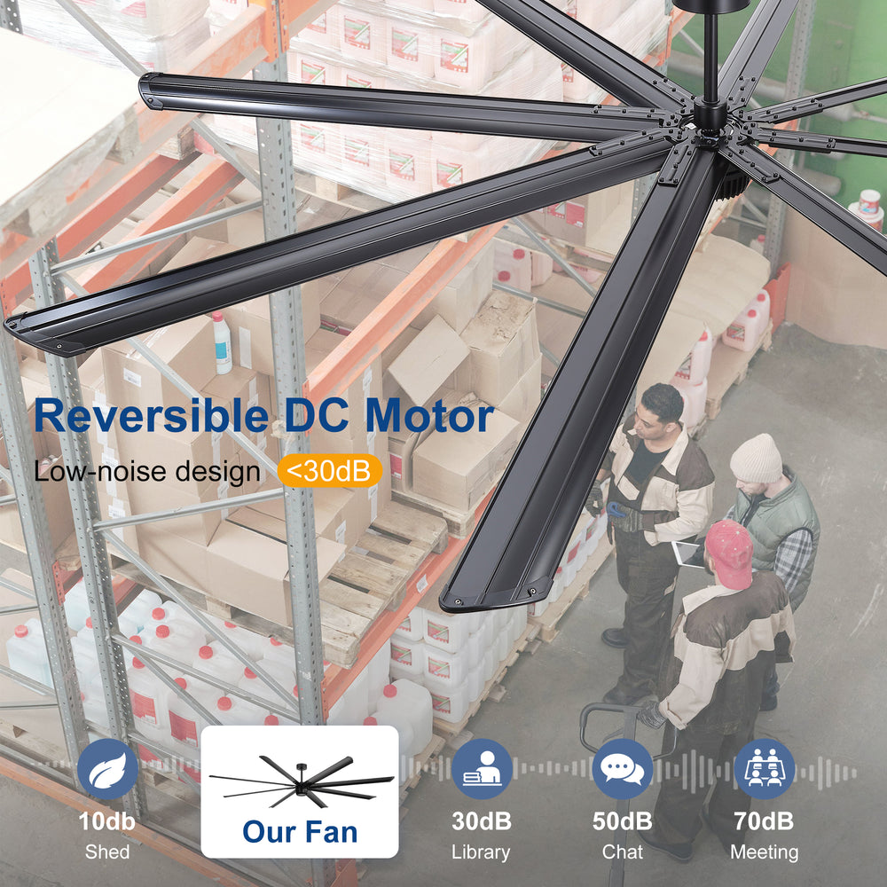 Large 96/100/108 Inch Industrial Ceiling Fan with Remote, No Light with 7/8 Aluminum Blades,DC Motor, 6 Speeds, Forward & Reverse Function-2/3 Downrods Included