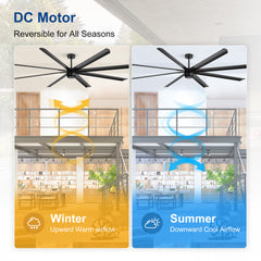 Large 96/100/108 Inch Industrial Ceiling Fan with Remote, No Light with 7/8 Aluminum Blades,DC Motor, 6 Speeds, Forward & Reverse Function-2/3 Downrods Included