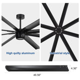 AeroSpan XL 100-inch black ceiling fan with aluminum blades, industrial design and 46.56-inch blade length