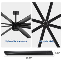 Large 96/100/108 Inch Industrial Ceiling Fan with Remote, No Light with 7/8 Aluminum Blades,DC Motor, 6 Speeds, Forward & Reverse Function-2/3 Downrods Included