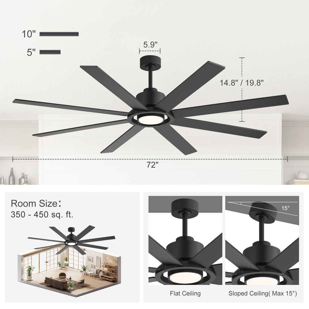 Altairn 72 Inch Dimmable Ceiling Fan With Light and Remote