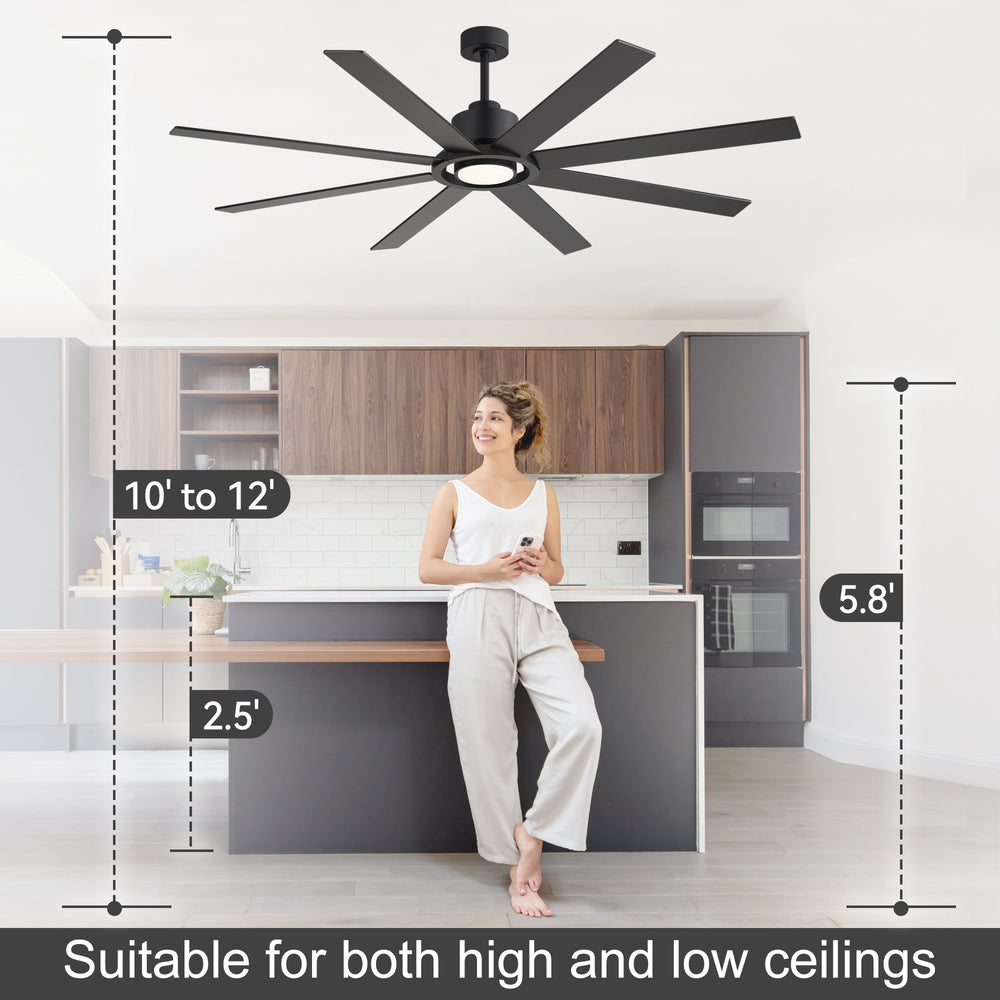 Altairn 72 Inch Dimmable Ceiling Fan With Light and Remote