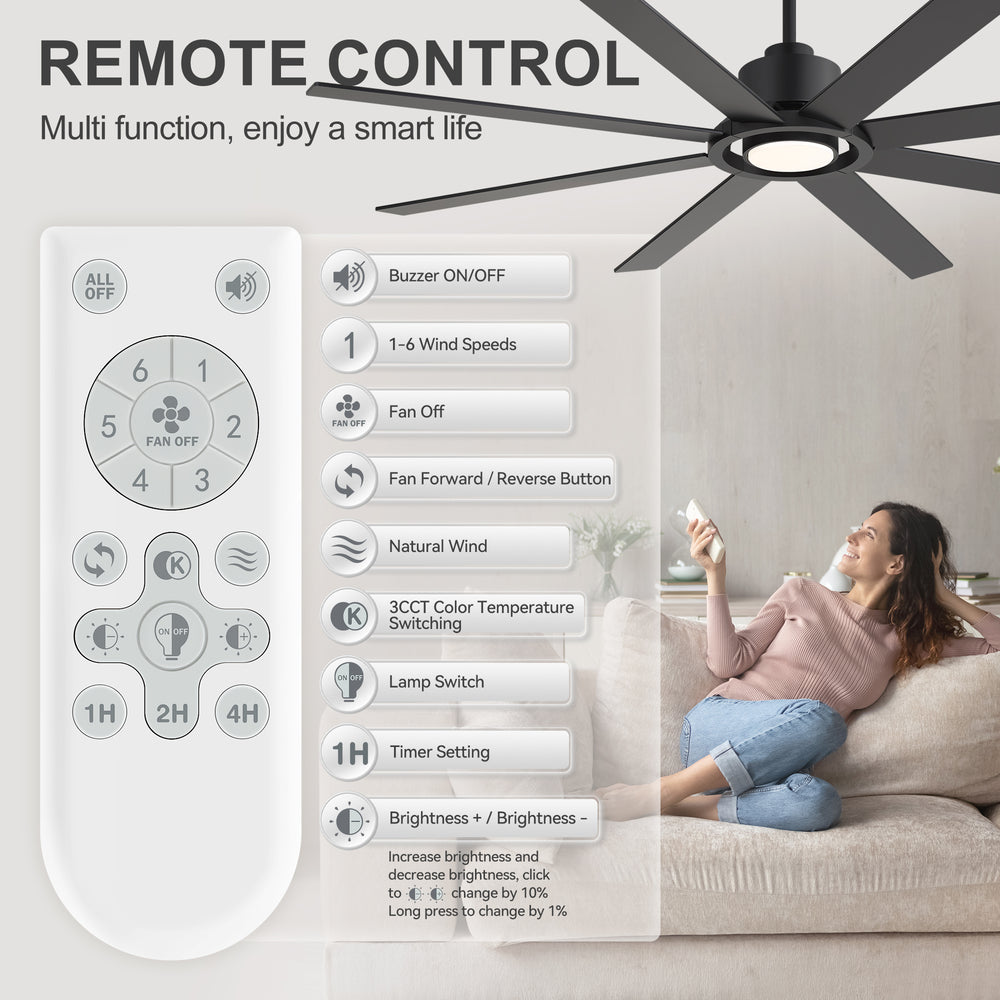 Altairn 72 Inch Dimmable Ceiling Fan With Light and Remote