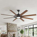 AeroSpan Lux 72-inch large black 8-blade ceiling fan with light and remote in a modern living room