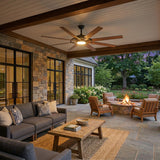 AeroSpan Lux 72-inch large black 8-blade ceiling fan with light and remote in an outdoor patio space