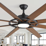 AeroSpan Lux 72-inch large black 8-blade ceiling fan with light and remote featuring wood grain blades and modern design