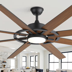 72 Inch Large Ceiling Fan with Light, 8 Reversible Blades, Quiet DC Motor, 6 Speeds Remote Control, 3CCT Dimmable LED, Reversible Airflow, 5-inch and 10-inch Downrods Included