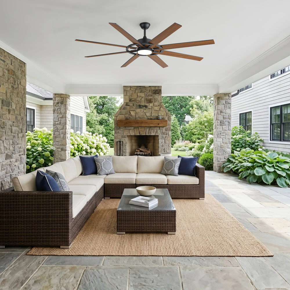 72 Inch Large Ceiling Fan with Light, 8 Reversible Blades, Quiet DC Motor, 6 Speeds Remote Control, 3CCT Dimmable LED, Reversible Airflow, 5-inch and 10-inch Downrods Included