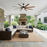 AeroSpan Lux 72-inch large black 8-blade ceiling fan with light and remote in an outdoor living space