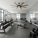 AeroSpan Lux 72-inch black 8-blade ceiling fan with light installed in a modern home gym