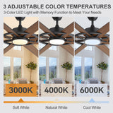 AeroSpan Lux 72-inch ceiling fan with 3 color temperature LED light settings 3000K 4000K and 6000K