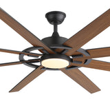 AeroSpan Lux 72-inch black 8-blade ceiling fan with light and wood grain blades close-up