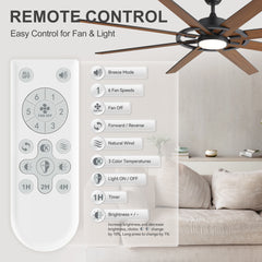 72 Inch Large Ceiling Fan with Light, 8 Reversible Blades, Quiet DC Motor, 6 Speeds Remote Control, 3CCT Dimmable LED, Reversible Airflow, 5-inch and 10-inch Downrods Included
