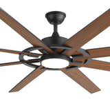 AeroSpan Lux 72-inch black 8-blade ceiling fan with wood grain blades and light close-up