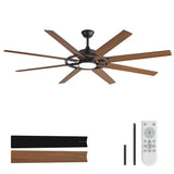 AeroSpan Lux 72-inch large black 8-blade ceiling fan with light and remote featuring wood grain blades and accessories