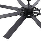 AeroSpan Lux 72-inch black 8-blade ceiling fan showing detailed blade design and motor housing
