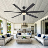 Outdoor kitchen on a covered patio under Lumivolt 72-inch black 7-blade ceiling fan with light