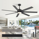 72 Inch Modern Ceiling Fan with Light, Quiet DC Motor, 7 Blades, Remote Control, 6 Speeds, Reversible, 3CCT Dimmable LED, Timer, Large Room, Black/Wood Grain