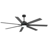 Studio product view Lumivolt 72-inch black 7-blade ceiling fan with LED light on