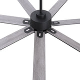 Top-down close-up Lumivolt 72-inch wood grain 7-blade ceiling fan motor and blade brackets