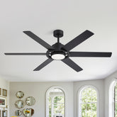 60 Inch Ceiling Fan with LED Light, Black 6 Blade Design, Reversible DC Motor, 6 Speeds, Remote Control, Dimmable 3 Color Light