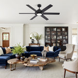 60 Inch Ceiling Fan with LED Light, Black 6 Blade Design, Reversible DC Motor, 6 Speeds, Remote Control, Dimmable 3 Color Light