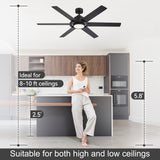 Magnara 60 Inch Black Ceiling Fan With Light and Remote