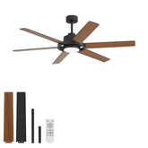 60 Inch Ceiling Fan with LED Light, Black 6 Blade Design, Reversible DC Motor, 6 Speeds, Remote Control, Dimmable 3 Color Light