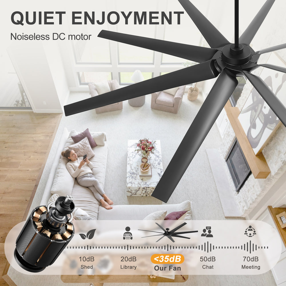 100 Inch Large Black Ceiling Fan without Light, 8 Blades, DC Motor & Remote