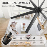 100 Inch Large Black Ceiling Fan without Light, 8 Blades, DC Motor & Remote