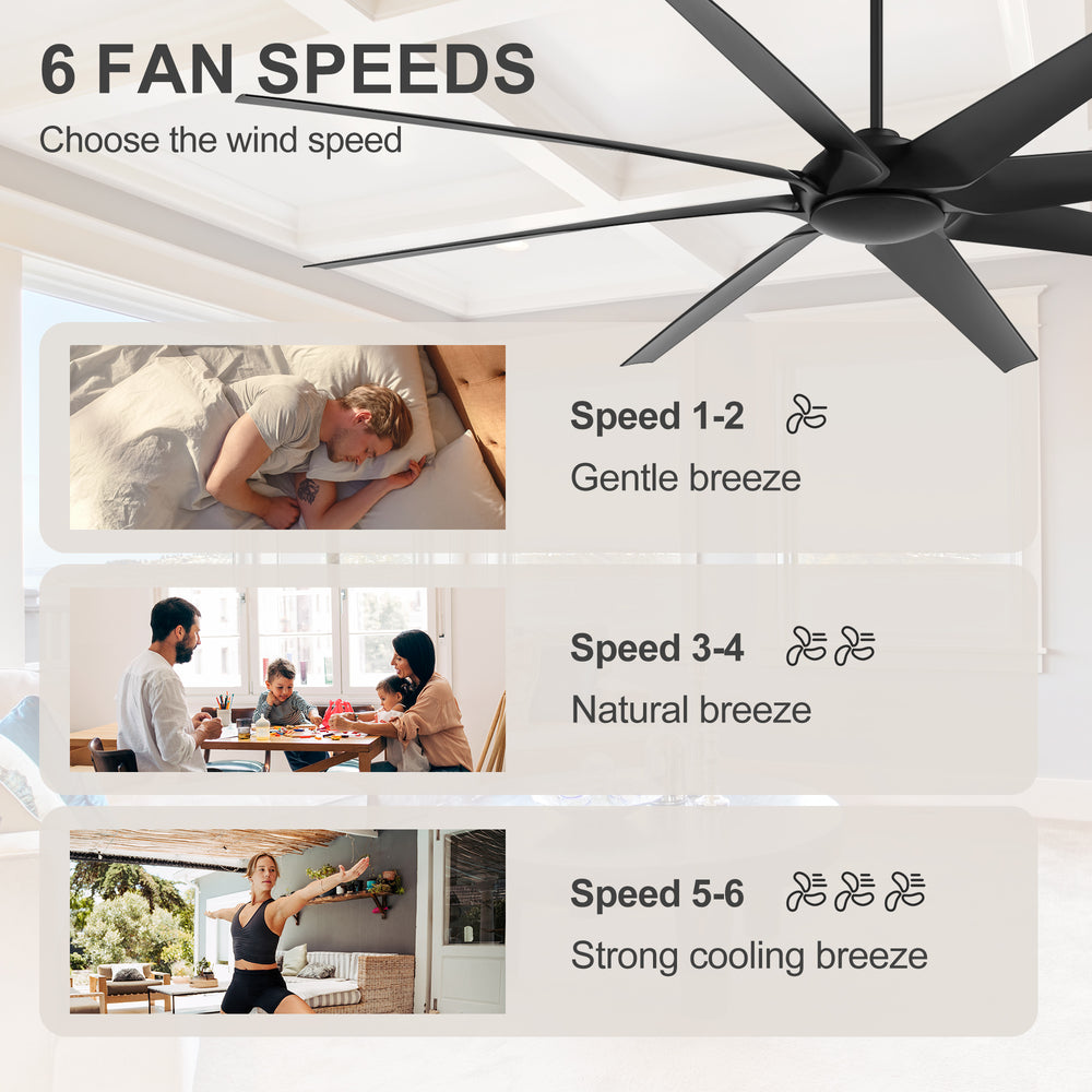 100 Inch Large Black Ceiling Fan without Light, 8 Blades, DC Motor & Remote