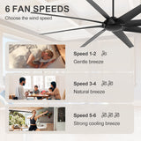 100 Inch Large Black Ceiling Fan without Light, 8 Blades, DC Motor & Remote