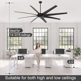 100 Inch Large Black Ceiling Fan without Light, 8 Blades, DC Motor & Remote