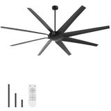 100 Inch Large Black Ceiling Fan without Light, 8 Blades, DC Motor & Remote