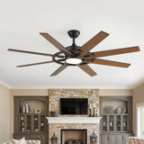 60 Inch 8-Blade Black Ceiling Fan with Light & Remote