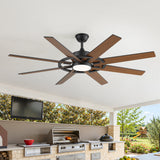 60 Inch 8-Blade Black Ceiling Fan with Light & Remote