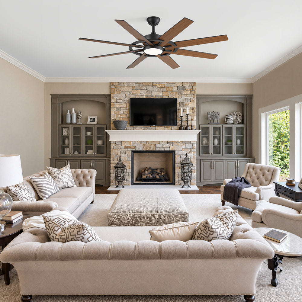 60 Inch 8-Blade Black Ceiling Fan with Light & Remote