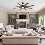 60 Inch 8-Blade Black Ceiling Fan with Light & Remote