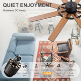 60 Inch 8-Blade Black Ceiling Fan with Light & Remote