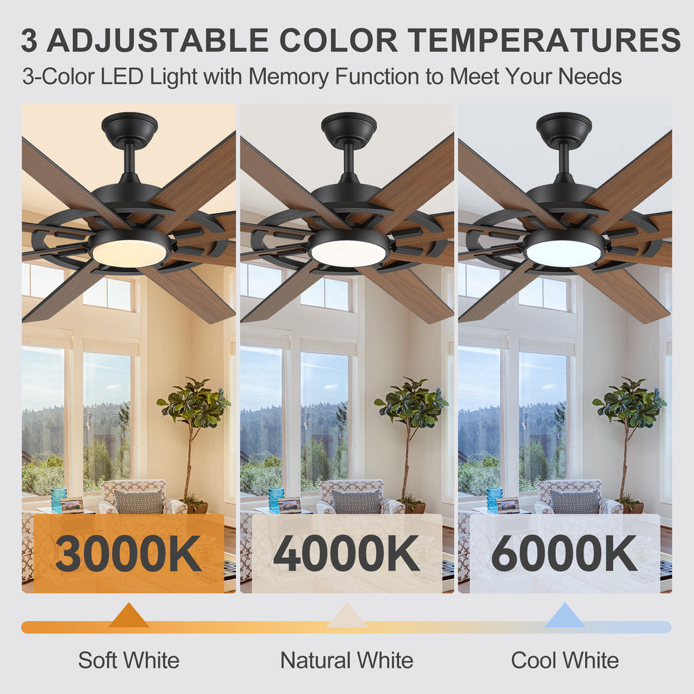 60 Inch 8-Blade Black Ceiling Fan with Light & Remote