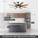 60 Inch 8-Blade Black Ceiling Fan with Light & Remote