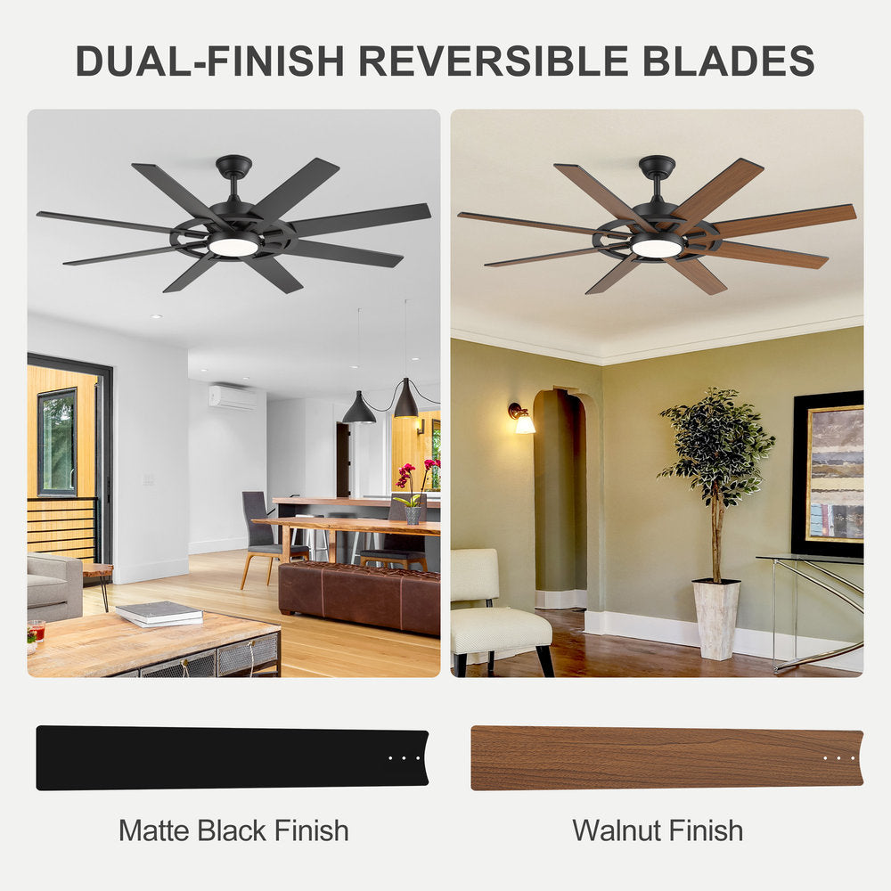 60 Inch 8-Blade Black Ceiling Fan with Light & Remote