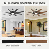 60 Inch 8-Blade Black Ceiling Fan with Light & Remote