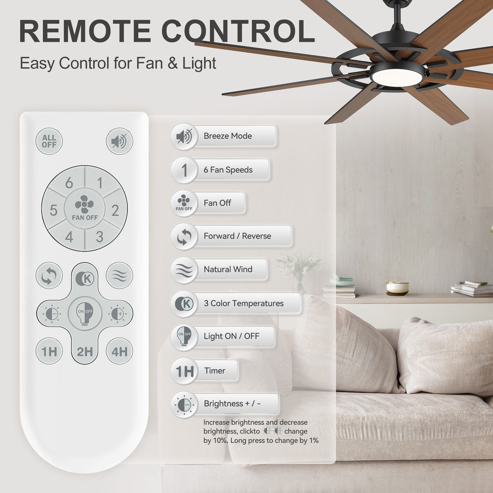 60 Inch 8-Blade Black Ceiling Fan with Light & Remote