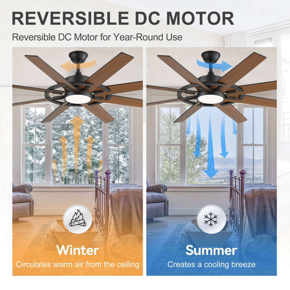 60 Inch 8-Blade Black Ceiling Fan with Light & Remote
