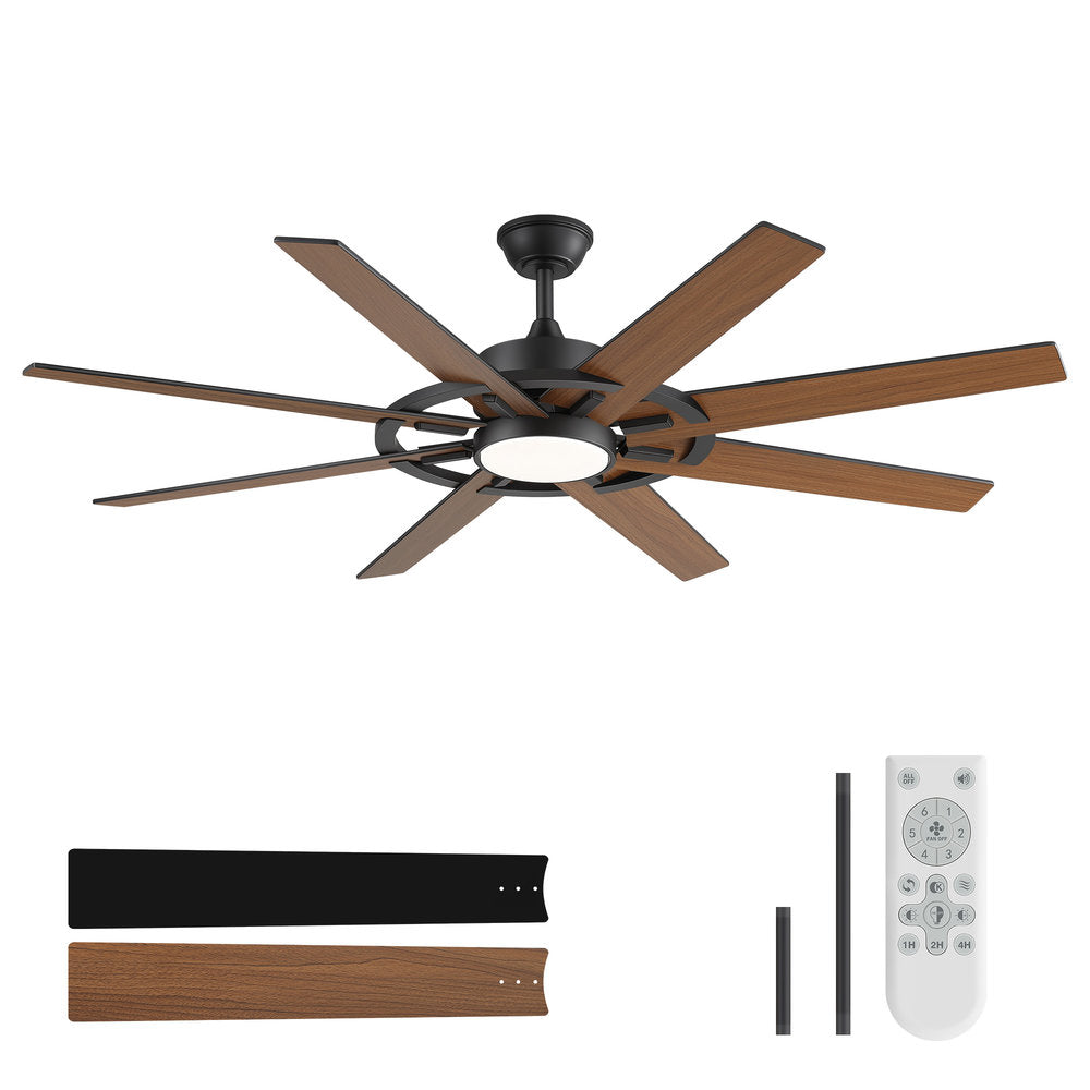 60 Inch 8-Blade Black Ceiling Fan with Light & Remote