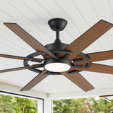60 Inch 8-Blade Black Ceiling Fan with Light & Remote